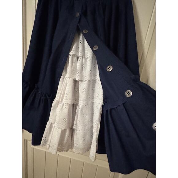 Malco Modes 3 Layer Ruffle Square Dance Rockabella Denim/Lace Skirt S - Picture 3 of 5